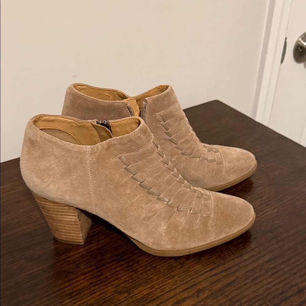 Franco Sarto Woven Tan Suede Ankle Booties
